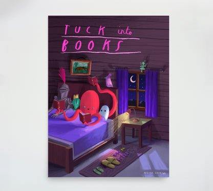 Tuck Into Books Art Poster